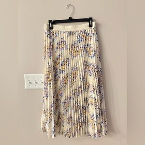 Floral Pleated Cream Pleated Skirt Summer